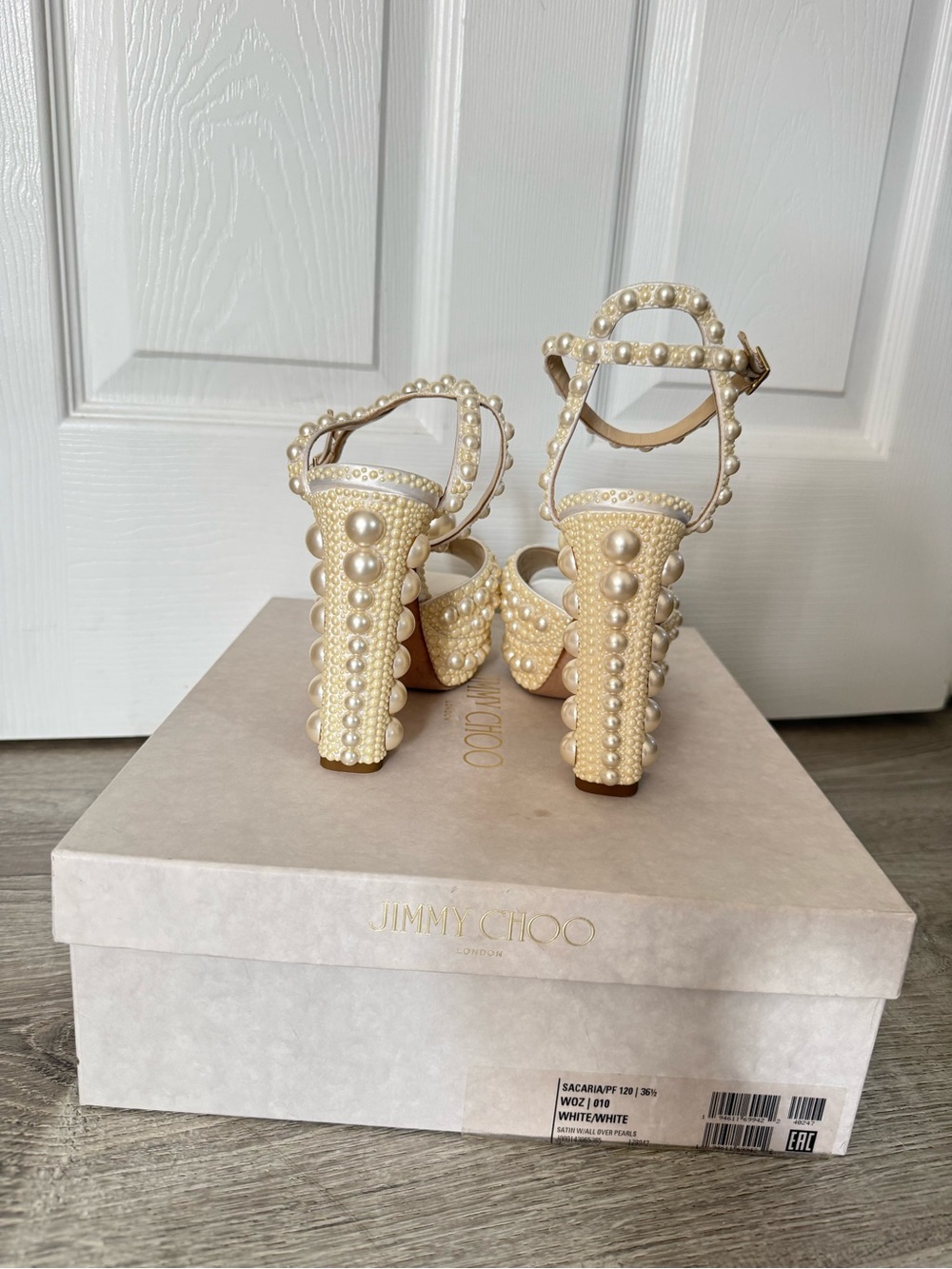 Jimmy Choo Sacaria Pearl Bridal Heels White Size 36.5 / US 6.5 - Picture 3 of 5